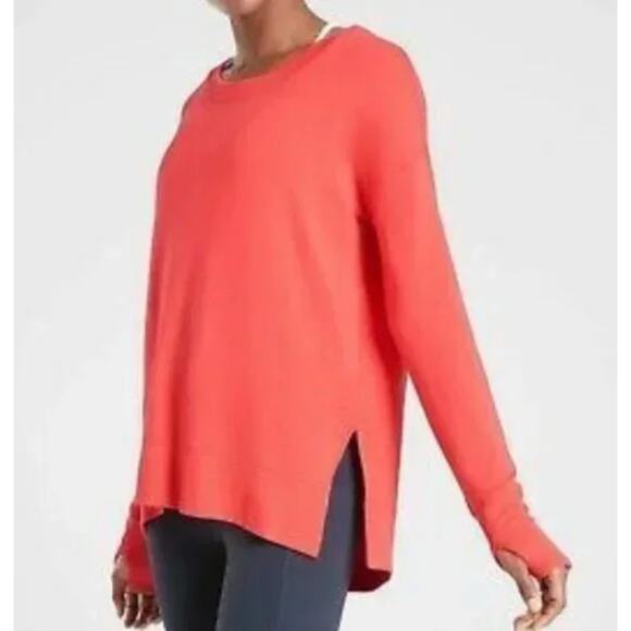 Athleta Coaster Luxe Sweatshirt Coral Red Orange Modal Size M - Picture 1 of 11